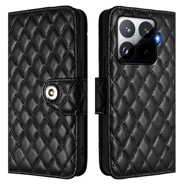 For Xiaomi 15T Pro 5G Rhombic Texture Flip Leather Phone Case with Lanyard
