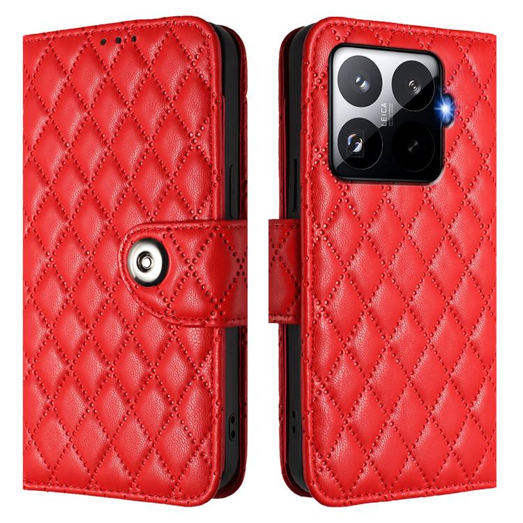 For Xiaomi 15T Pro 5G Rhombic Texture Flip Leather Phone Case with Lanyard