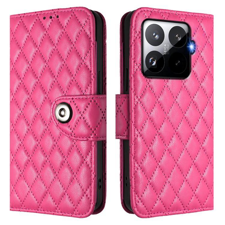 For Xiaomi 15T Pro 5G Rhombic Texture Flip Leather Phone Case with Lanyard