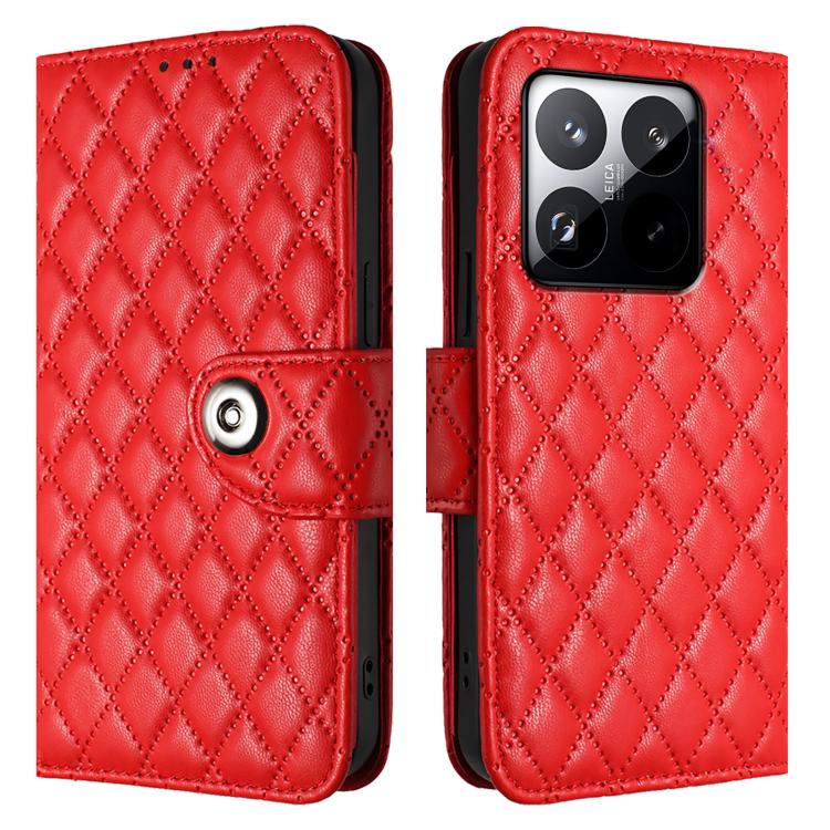 For Xiaomi 15T 5G Rhombic Texture Flip Leather Phone Case with Lanyard