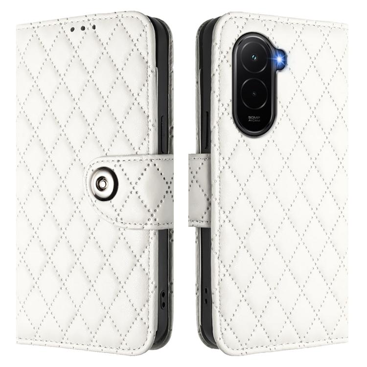 For Xiaomi Poco M7 4G 169mm Rhombic Texture Flip Leather Phone Case with Lanyard