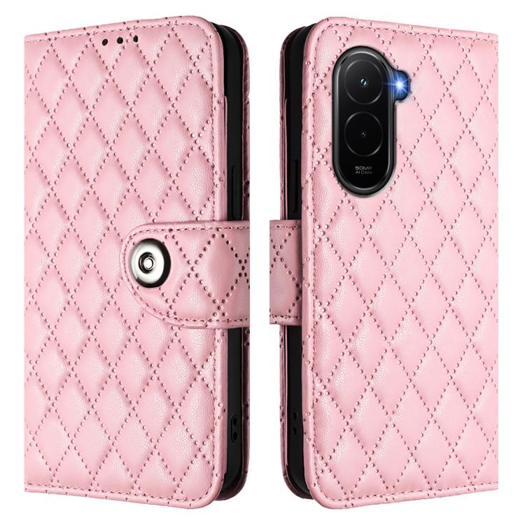 For Xiaomi Poco M7 4G 169mm Rhombic Texture Flip Leather Phone Case with Lanyard