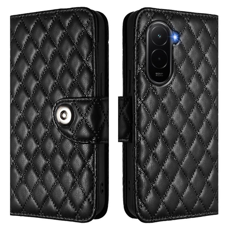 For Xiaomi Poco M7 4G 169mm Rhombic Texture Flip Leather Phone Case with Lanyard