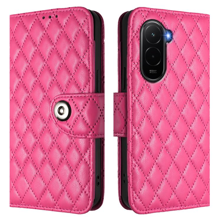 For Xiaomi Poco M7 4G 169mm Rhombic Texture Flip Leather Phone Case with Lanyard