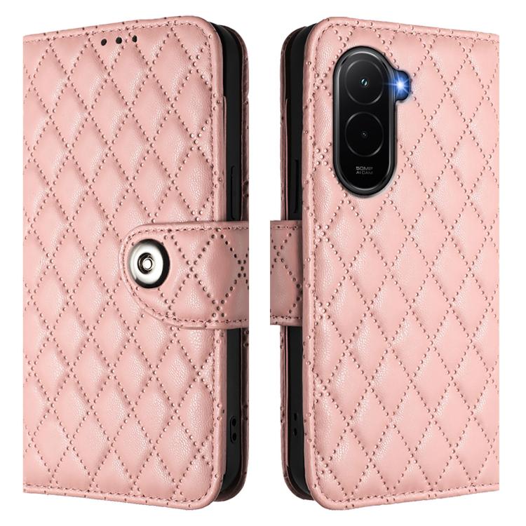 For Xiaomi Poco M7 4G 169mm Rhombic Texture Flip Leather Phone Case with Lanyard