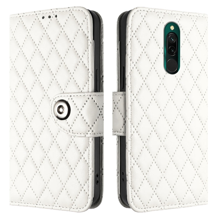 For Redmi 8 Rhombic Texture Flip Leather Phone Case with Lanyard