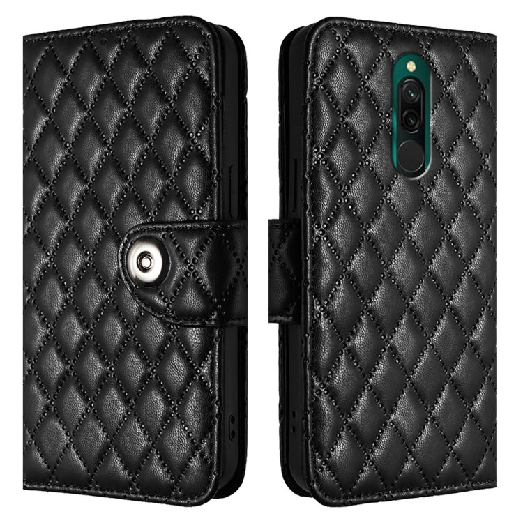 For Redmi 8 Rhombic Texture Flip Leather Phone Case with Lanyard