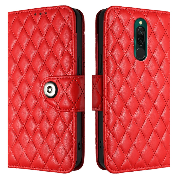 For Redmi 8 Rhombic Texture Flip Leather Phone Case with Lanyard