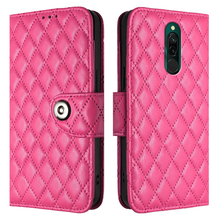 For Redmi 8 Rhombic Texture Flip Leather Phone Case with Lanyard