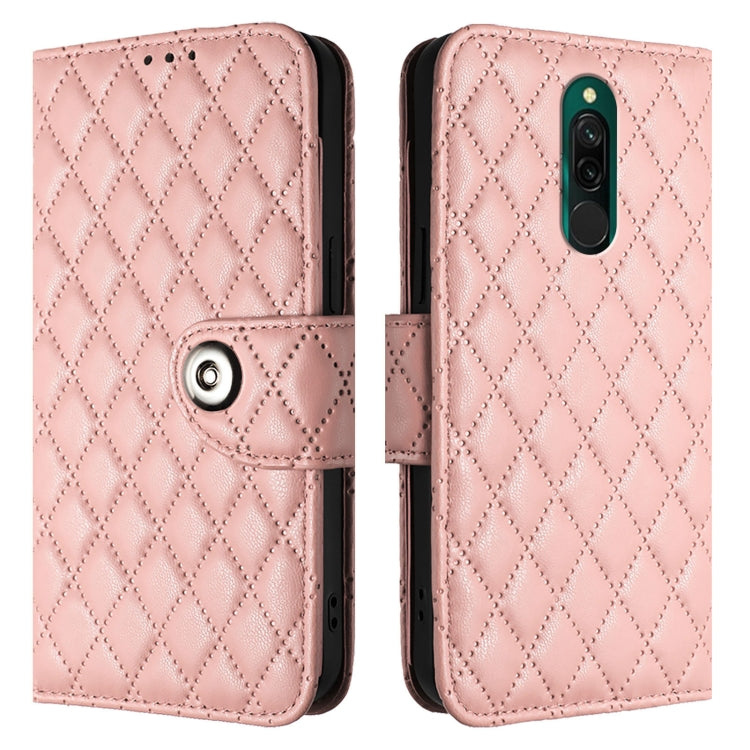 For Redmi 8 Rhombic Texture Flip Leather Phone Case with Lanyard
