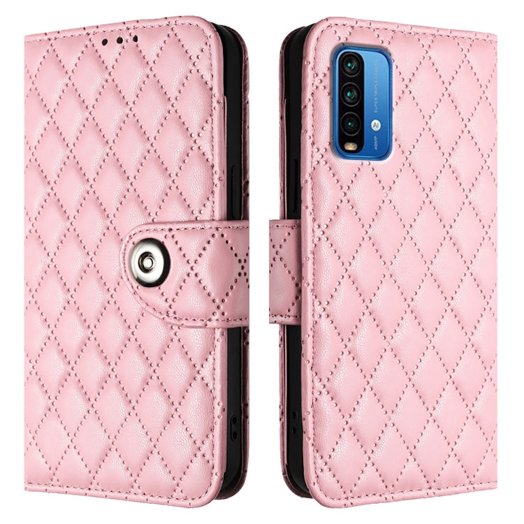 For Redmi 9 Power / 9T Global Rhombic Texture Flip Leather Phone Case with Lanyard