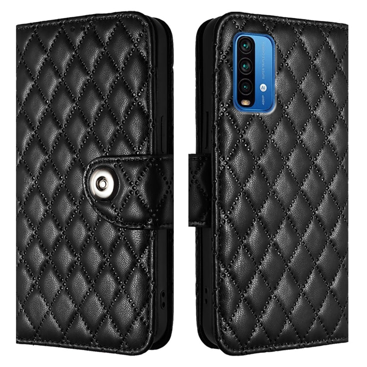 For Redmi 9 Power / 9T Global Rhombic Texture Flip Leather Phone Case with Lanyard