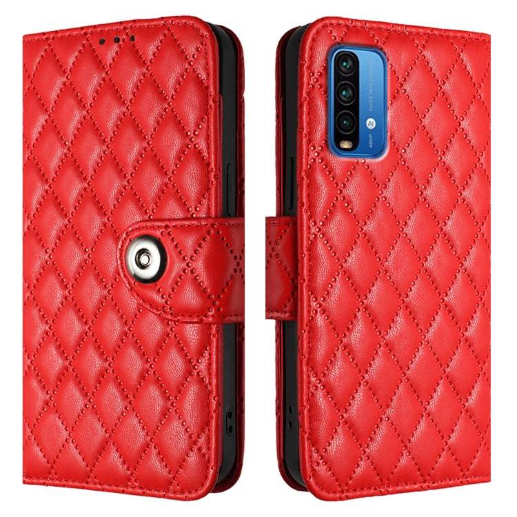 For Redmi 9 Power / 9T Global Rhombic Texture Flip Leather Phone Case with Lanyard