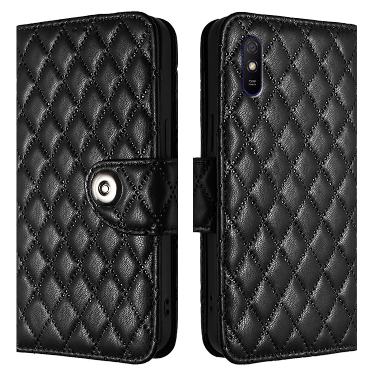 For Redmi 9A / 9i / 9AT Rhombic Texture Flip Leather Phone Case with Lanyard