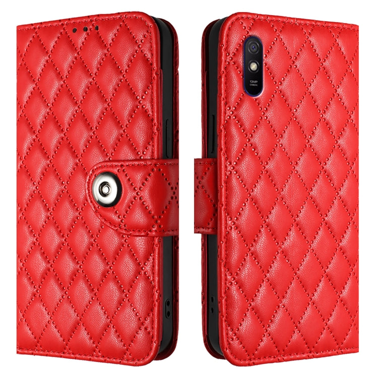For Redmi 9A / 9i / 9AT Rhombic Texture Flip Leather Phone Case with Lanyard