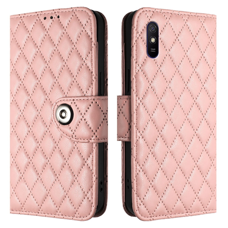 For Redmi 9A / 9i / 9AT Rhombic Texture Flip Leather Phone Case with Lanyard