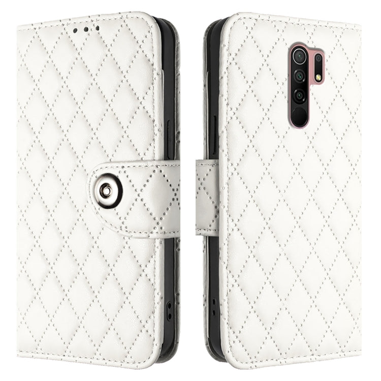 For Redmi 9 / 9 Prime India Rhombic Texture Flip Leather Phone Case with Lanyard