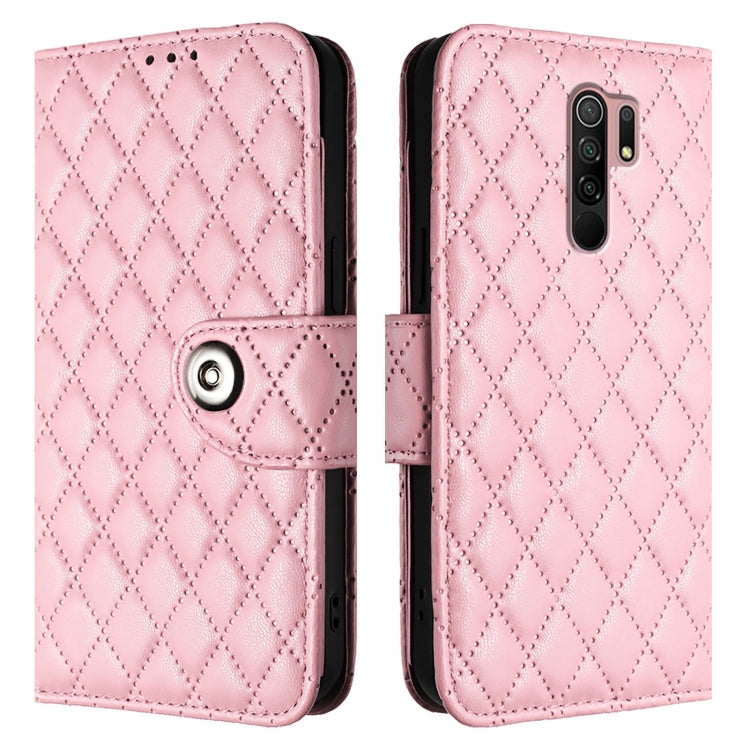 For Redmi 9 / 9 Prime India Rhombic Texture Flip Leather Phone Case with Lanyard