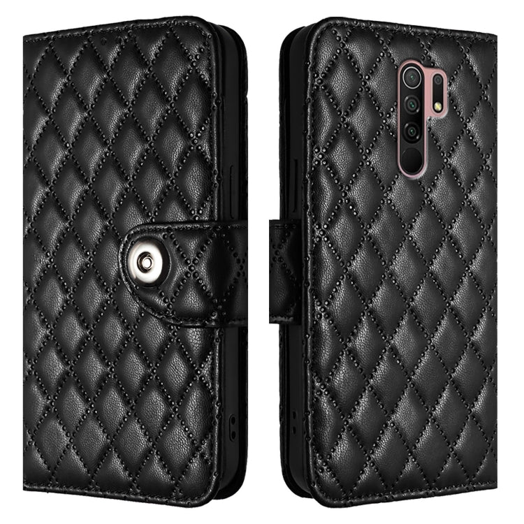 For Redmi 9 / 9 Prime India Rhombic Texture Flip Leather Phone Case with Lanyard