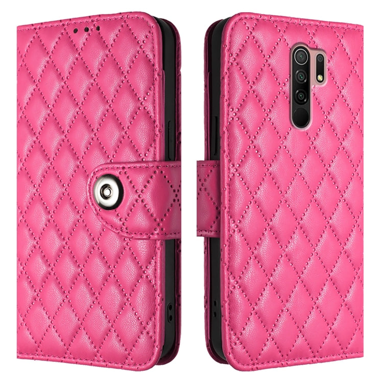 For Redmi 9 / 9 Prime India Rhombic Texture Flip Leather Phone Case with Lanyard