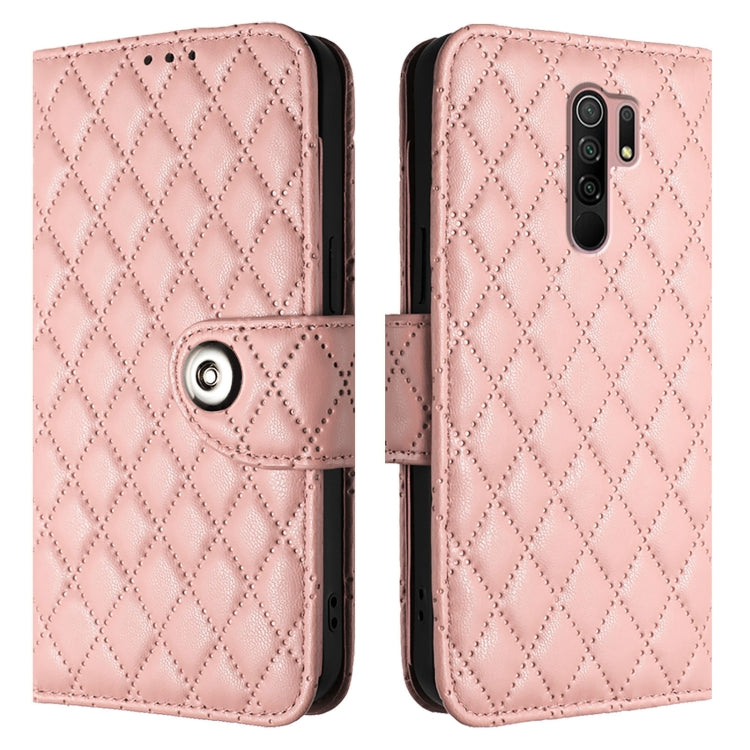 For Redmi 9 / 9 Prime India Rhombic Texture Flip Leather Phone Case with Lanyard