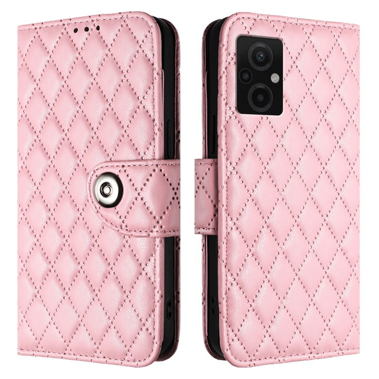 For Redmi 10 Prime+ 5G India Rhombic Texture Flip Leather Phone Case with Lanyard