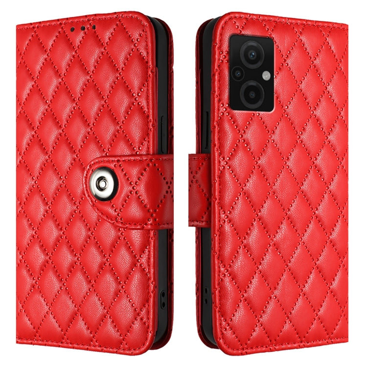For Redmi Note 11R / Note 11E Rhombic Texture Flip Leather Phone Case with Lanyard