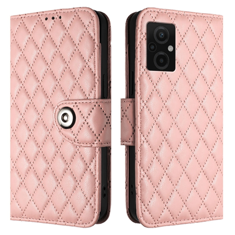 For Redmi Note 11R / Note 11E Rhombic Texture Flip Leather Phone Case with Lanyard