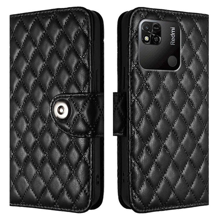 For Redmi 10A / 9C Rhombic Texture Flip Leather Phone Case with Lanyard