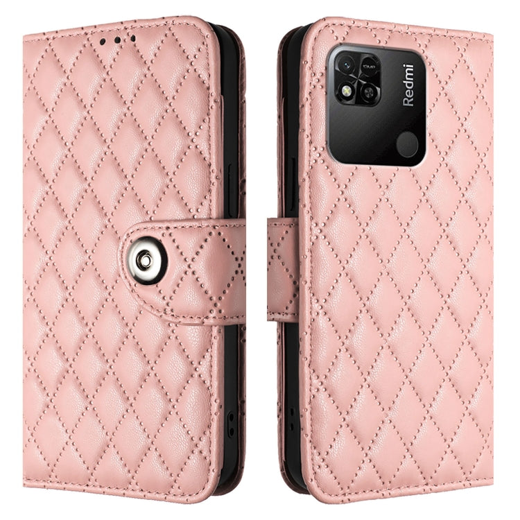 For Redmi 10A / 9C Rhombic Texture Flip Leather Phone Case with Lanyard