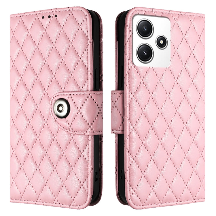 For Redmi 12 4G Global / India Rhombic Texture Flip Leather Phone Case with Lanyard