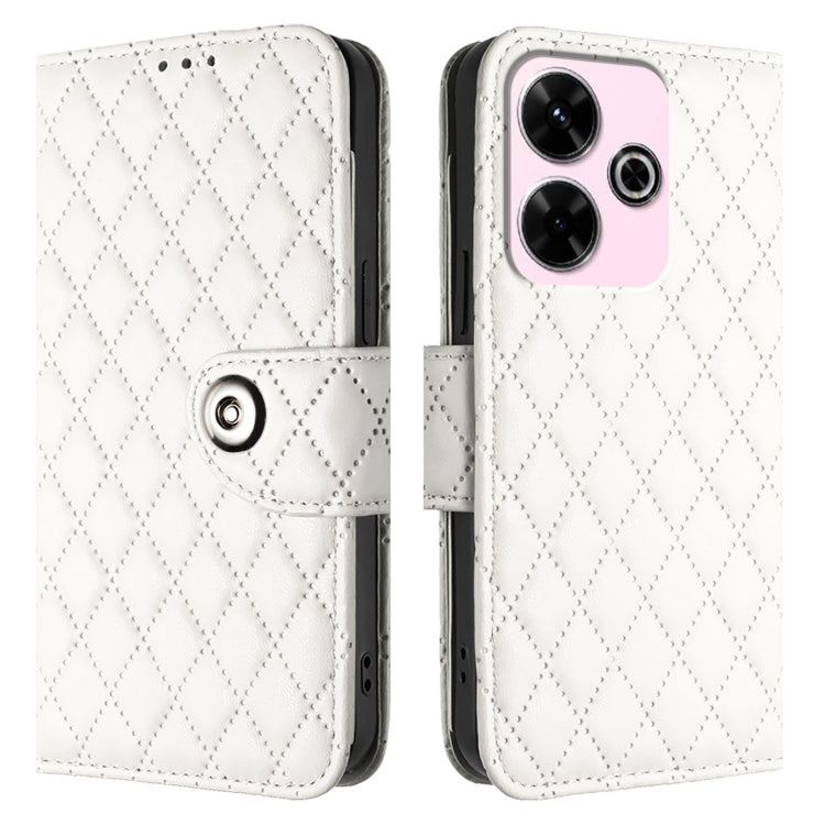 For Redmi 13 4G / Note 13R Rhombic Texture Flip Leather Phone Case with Lanyard