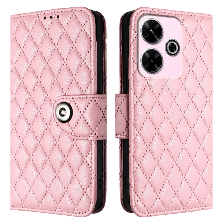 For Redmi 13 4G / Note 13R Rhombic Texture Flip Leather Phone Case with Lanyard