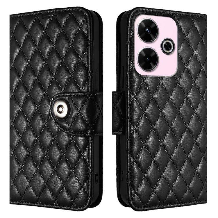 For Redmi 13 4G / Note 13R Rhombic Texture Flip Leather Phone Case with Lanyard