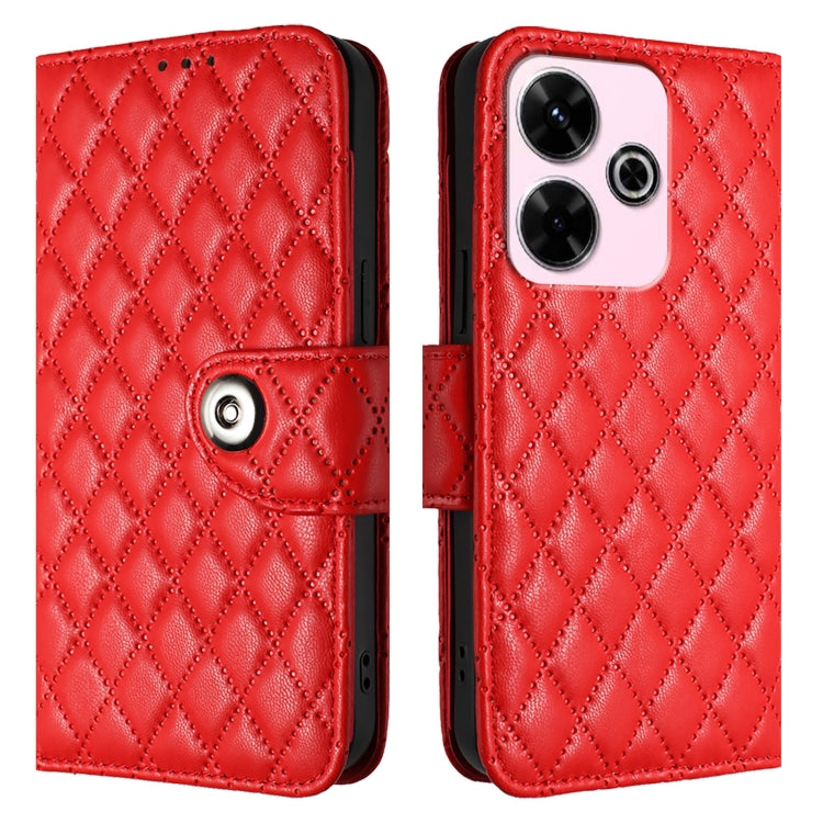For Redmi 13 4G / Note 13R Rhombic Texture Flip Leather Phone Case with Lanyard