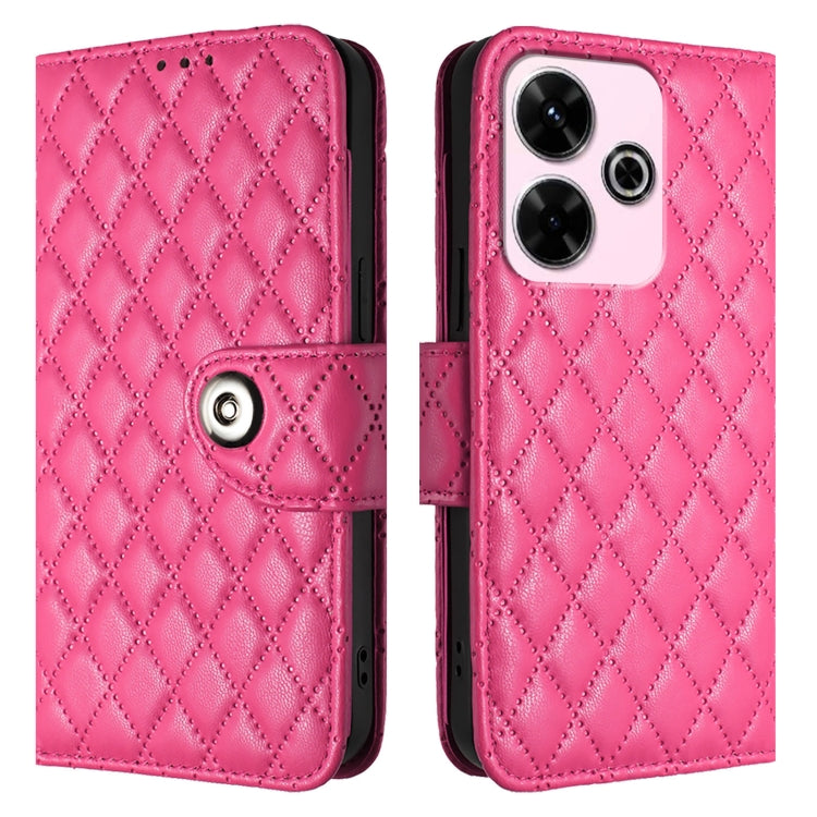 For Redmi 13 4G / Note 13R Rhombic Texture Flip Leather Phone Case with Lanyard