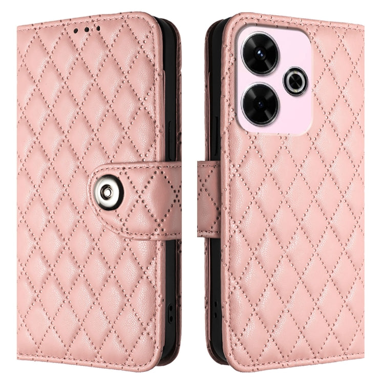For Redmi 13 4G / Note 13R Rhombic Texture Flip Leather Phone Case with Lanyard