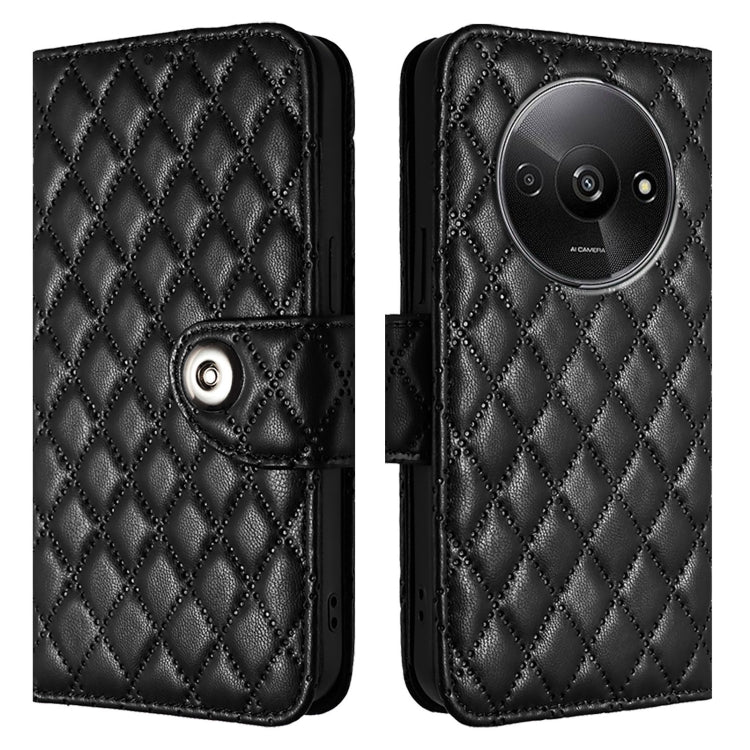 For Redmi A3 Rhombic Texture Flip Leather Phone Case with Lanyard