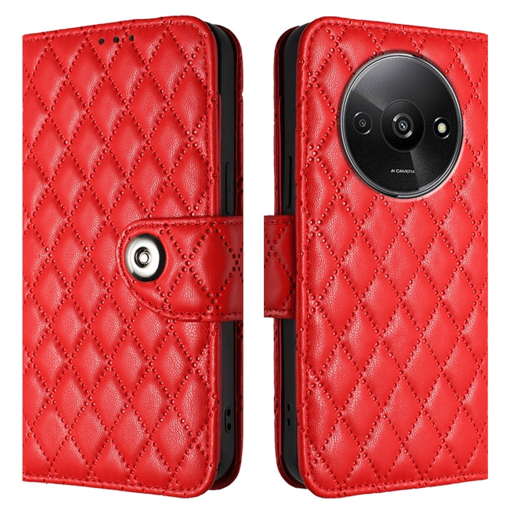For Redmi A3 Rhombic Texture Flip Leather Phone Case with Lanyard