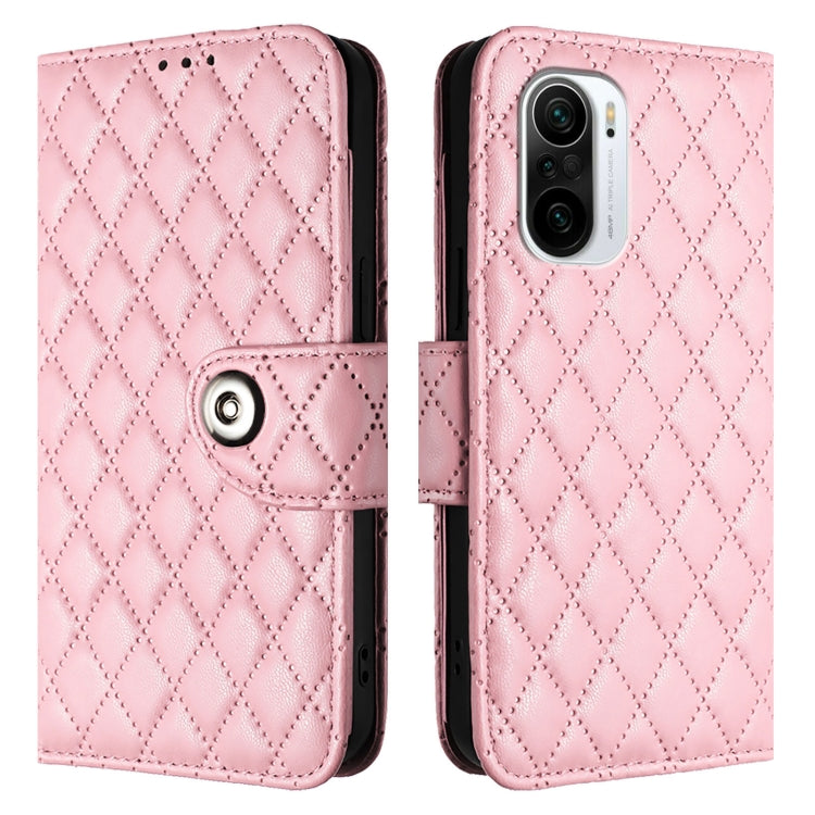 For Redmi K40 / K40 Pro Rhombic Texture Flip Leather Phone Case with Lanyard