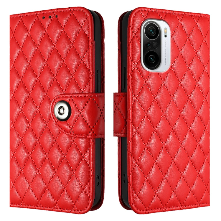 For Redmi K40 / K40 Pro Rhombic Texture Flip Leather Phone Case with Lanyard