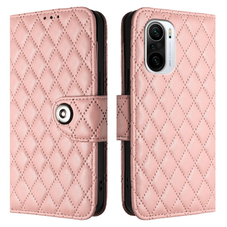 For Redmi K40 / K40 Pro Rhombic Texture Flip Leather Phone Case with Lanyard