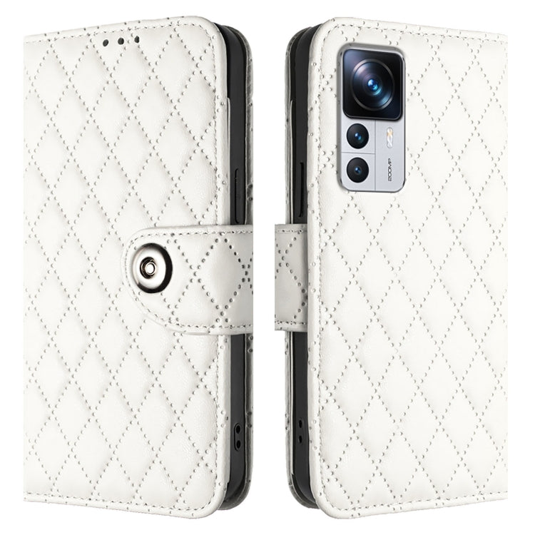 For Redmi K50 Ultra Rhombic Texture Flip Leather Phone Case with Lanyard