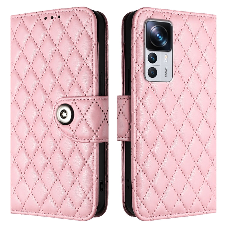 For Redmi K50 Ultra Rhombic Texture Flip Leather Phone Case with Lanyard