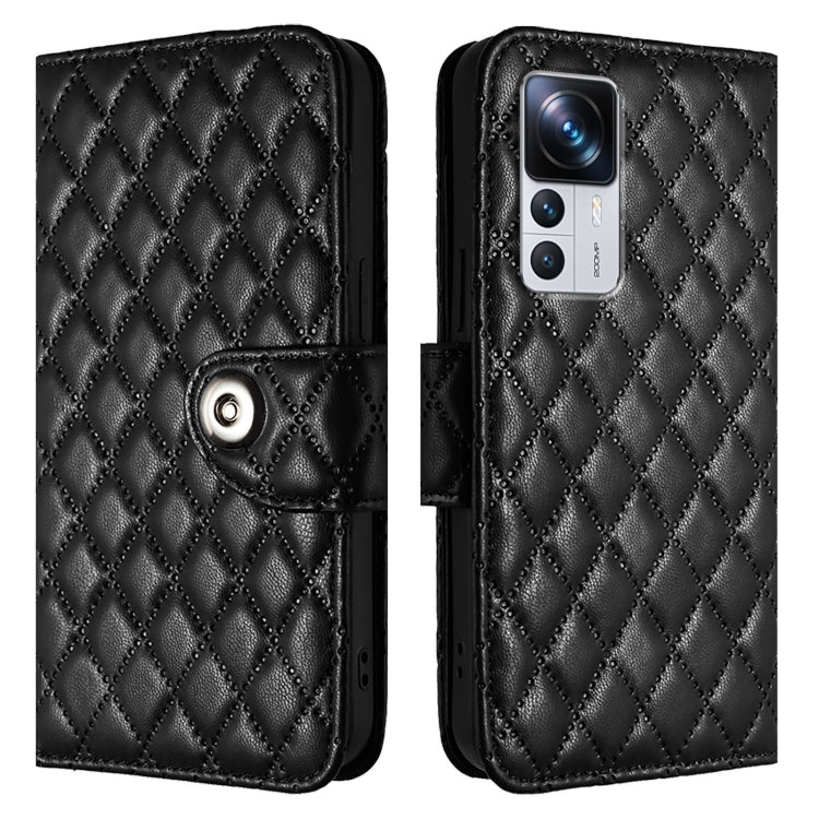 For Redmi K50 Ultra Rhombic Texture Flip Leather Phone Case with Lanyard