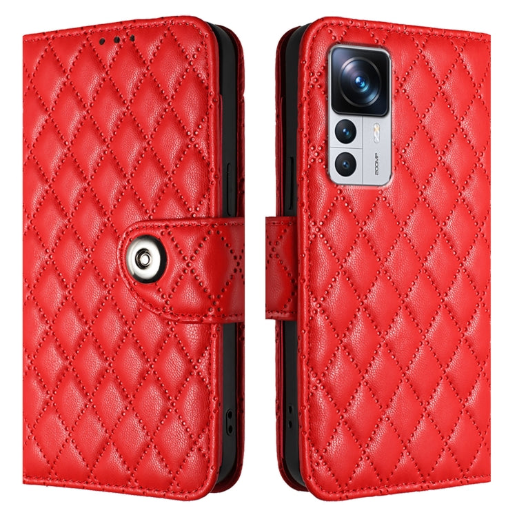 For Redmi K50 Ultra Rhombic Texture Flip Leather Phone Case with Lanyard
