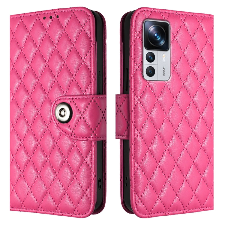For Redmi K50 Ultra Rhombic Texture Flip Leather Phone Case with Lanyard