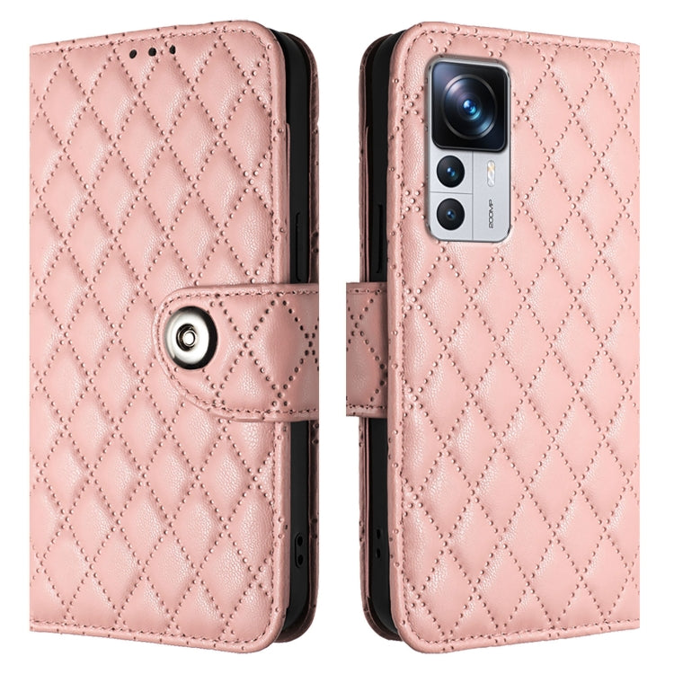 For Redmi K50 Ultra Rhombic Texture Flip Leather Phone Case with Lanyard