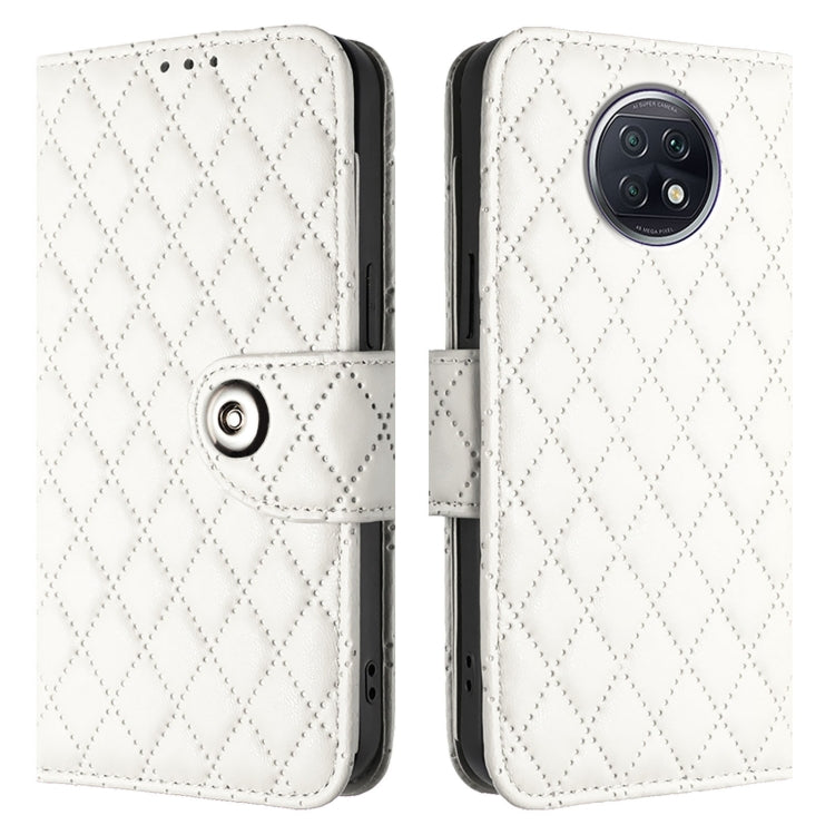 For Redmi Note 9T Global Rhombic Texture Flip Leather Phone Case with Lanyard