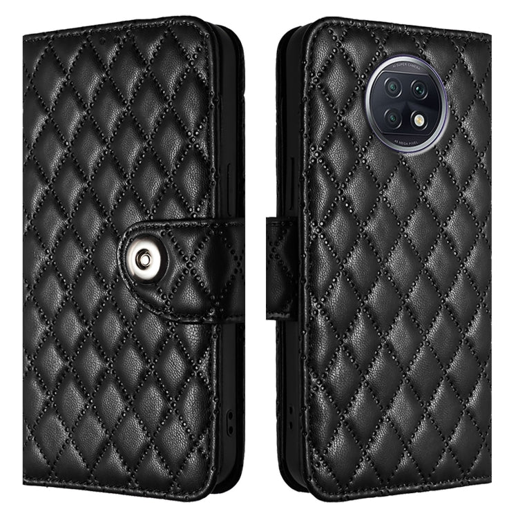 For Redmi Note 9T Global Rhombic Texture Flip Leather Phone Case with Lanyard